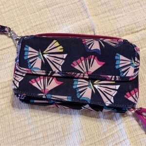 Vera Bradley Navy Wristlet with Pink, Blue & Yellow Butterflies